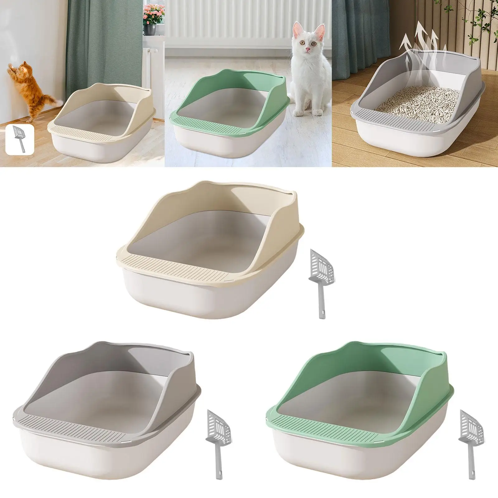 Cat Litter Box Litter Pan Detachable High Sided Semi Closed Large Space with