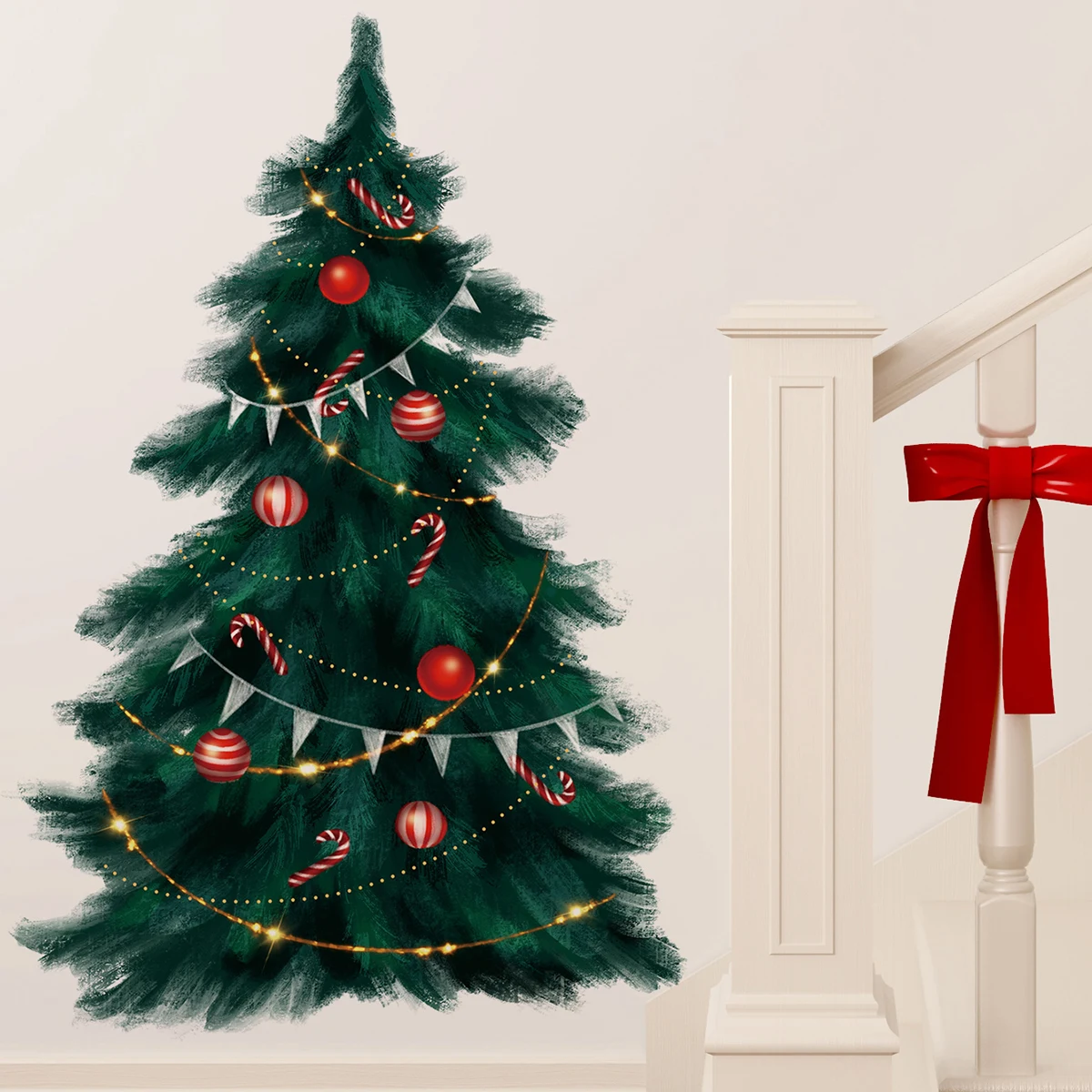 Description Picture 4 of item95cm Tall Large Deep Green Christmas Tree Merry Christmas Wall Stickers for Living Room Bedroom Kitchen Festival Decorative PVC