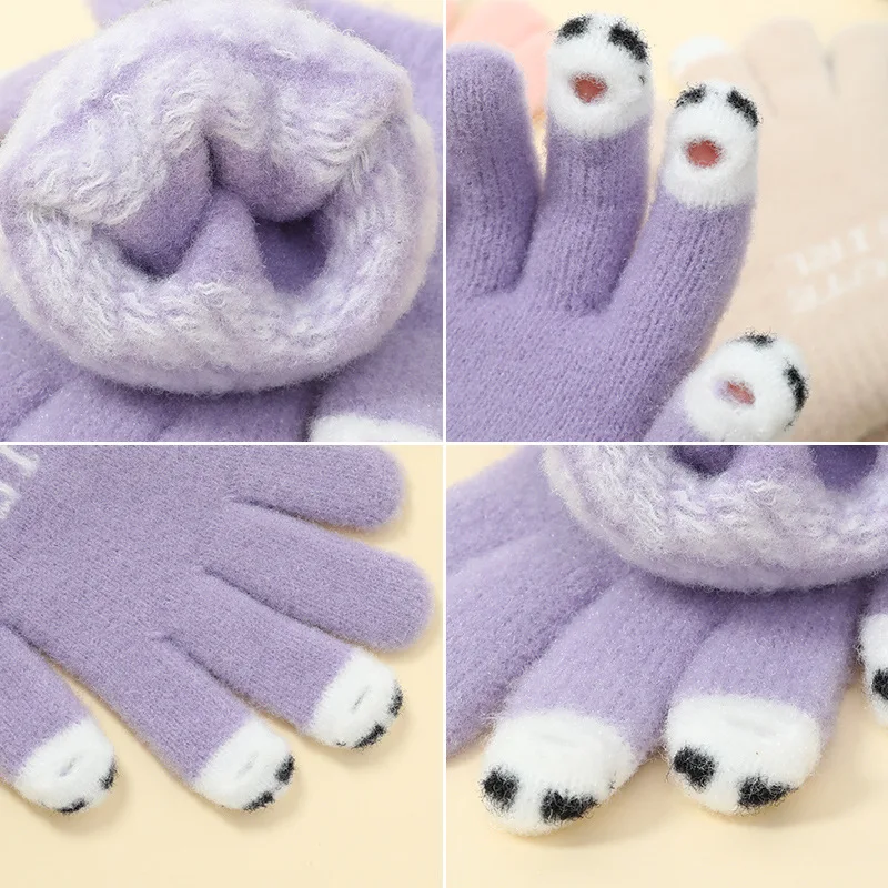 Open Finger Gloves Winter Warm Open Finger Gloves Women's Cute Panda Fingertip Touch Screen Gloves Warm Outdoor Knitted Gloves