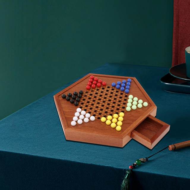 Solid Wood 1 Piece Chinese Checkers Board With outlets 60 Glass Marbles