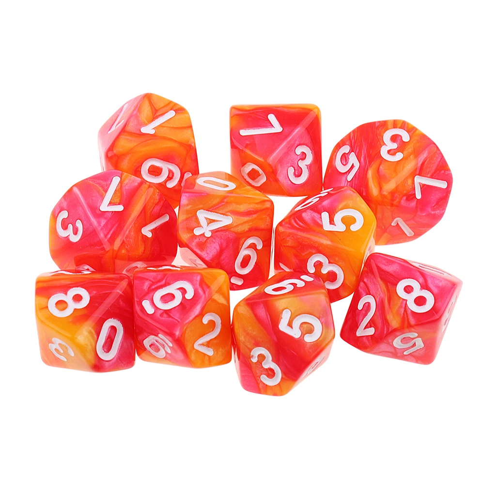 10pcs 10 Sided D10 Colorful Polyhedral Dice Double Color Dice for  RPG  Table Games Board Game Accessory