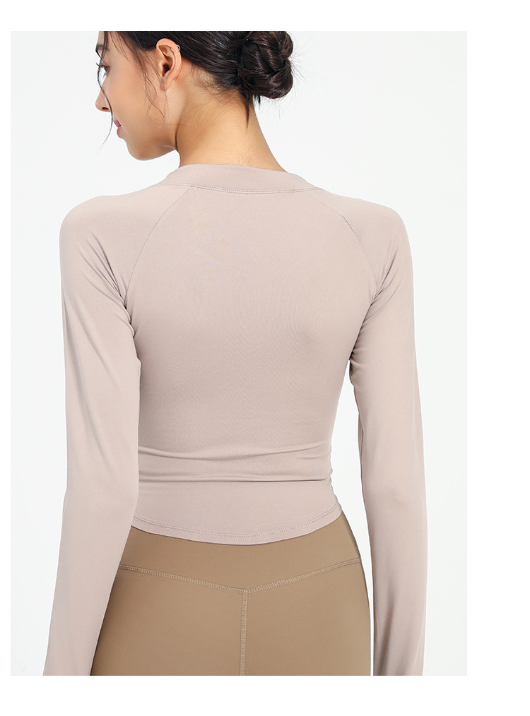 Langarm Shirt Halb Zip Vorne Kordelzug Yoga Tops Frau Sport Active Lauf Oben für Fitness Weibliche Bluse Gym Frauen – Detail 15