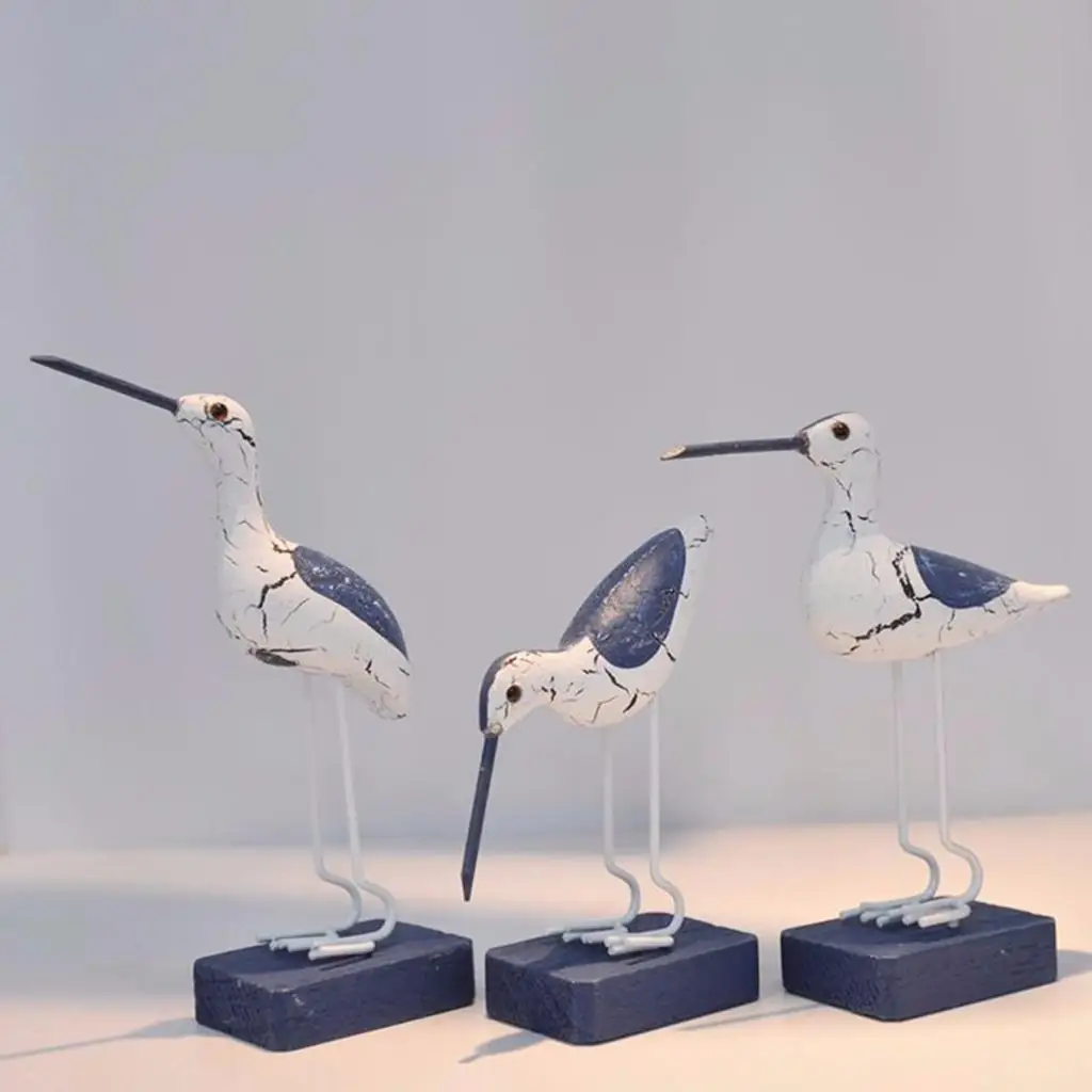 Set of 3 Mediterranean Nautical Seagull Decoration Figure for Home / Office, Made of Wood
