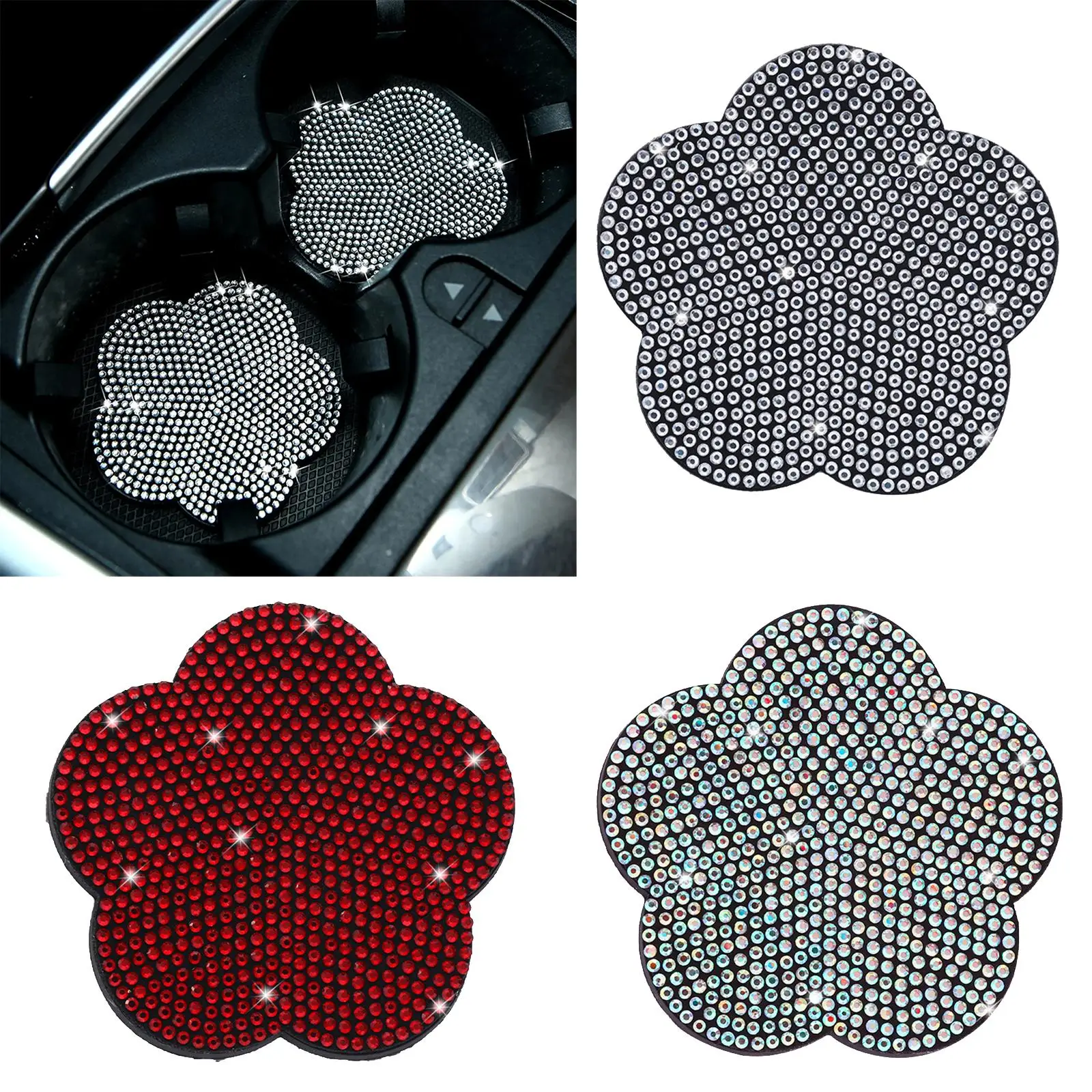 2Pcs Bling Car Insert Coaster Cup Holder Pad Mat Decoration Anti Slip Auto Interior Accessories Universal for Women Men