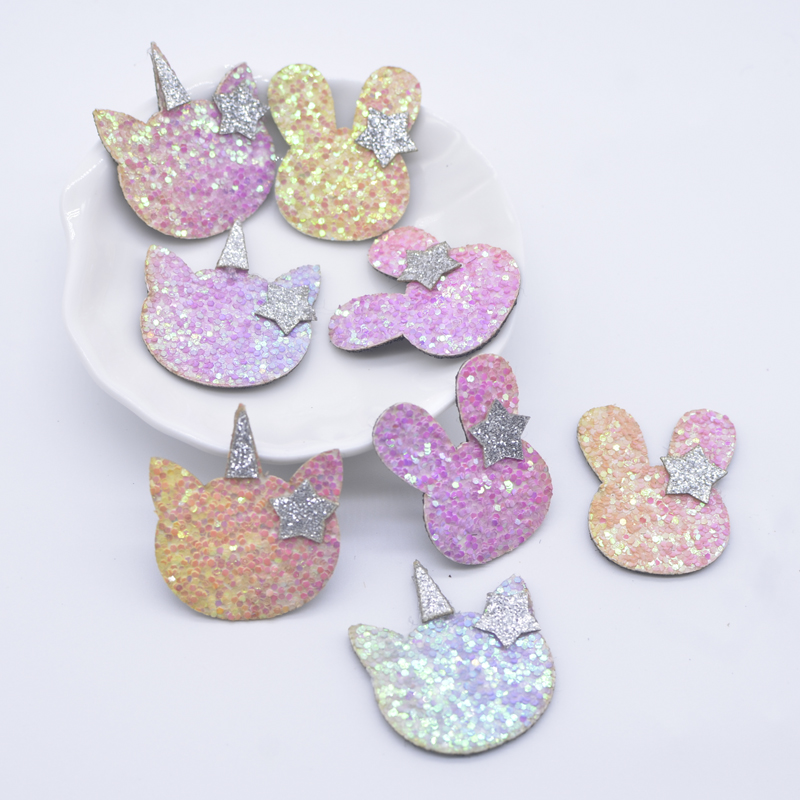20 Stück Glitzer Leder Kawaii Kaninchen Katze Patches für Handwerk Kleidung Dekor Applikationen DIY Kopf bedeckung Haars pangen Bogen Zubehör – Detail 1