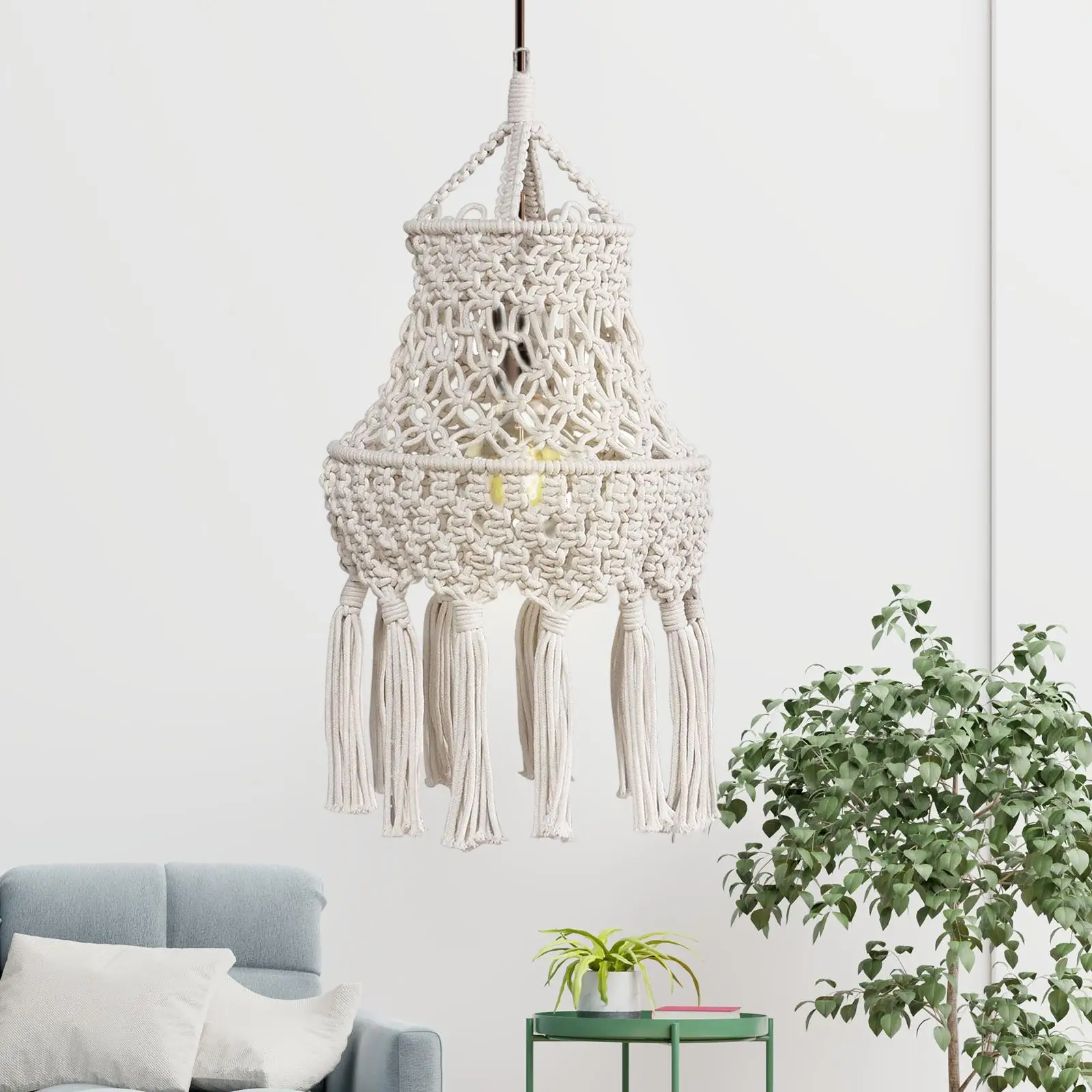 Macrame Lamp Shade Chandelier Lampshade Bohemian Tassel Lamp Shade for Office Home