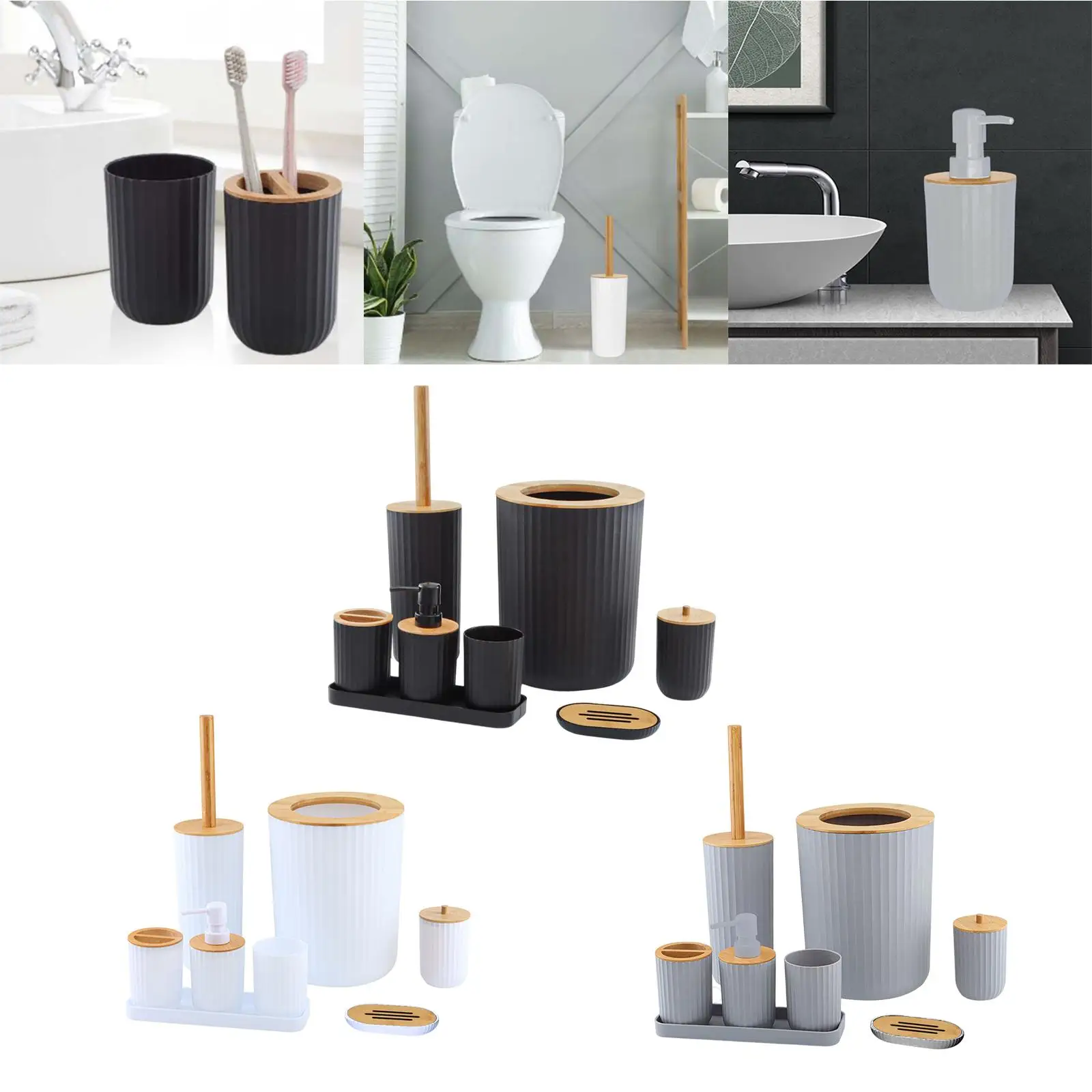 7 Pieces Simple Bathroom Accessory Set Decorative Toilet Brush & Holder Set Plastic for Office Clubs Bathroom Home Organization