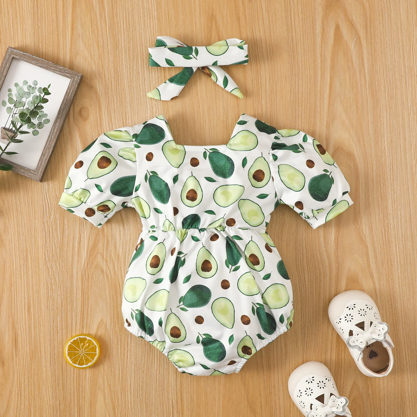 Ma&Baby 0-24M Newborn Infant Baby Girls Romper Short Sleeve Avocado PrintJumpsuit Playsuit Summer Outfits  D01 Baby Jumpsuit Cotton 