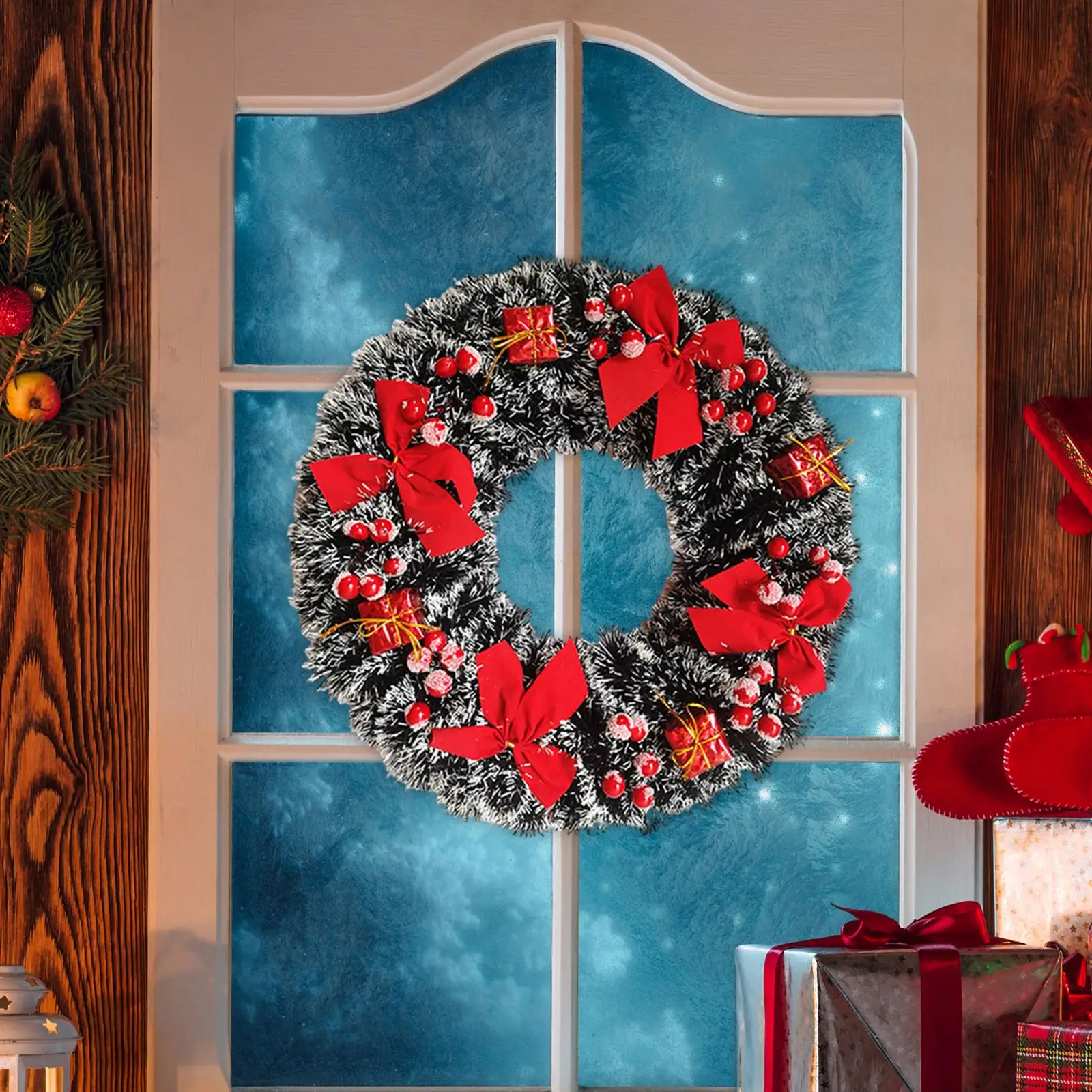 Door Christmas Wreath Bow Decor Ornament Decoration for Farmhouse Porch Wall