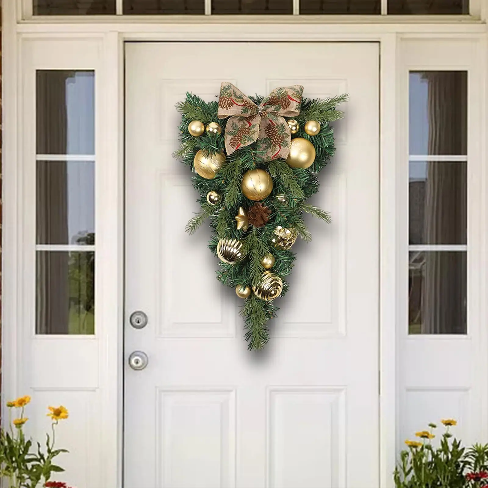 Winter Christmas Teardrop Swag Wall Hanging Wreath Garland Door Swag for Xmas Holiday Party Outdoor Indoor Decoration