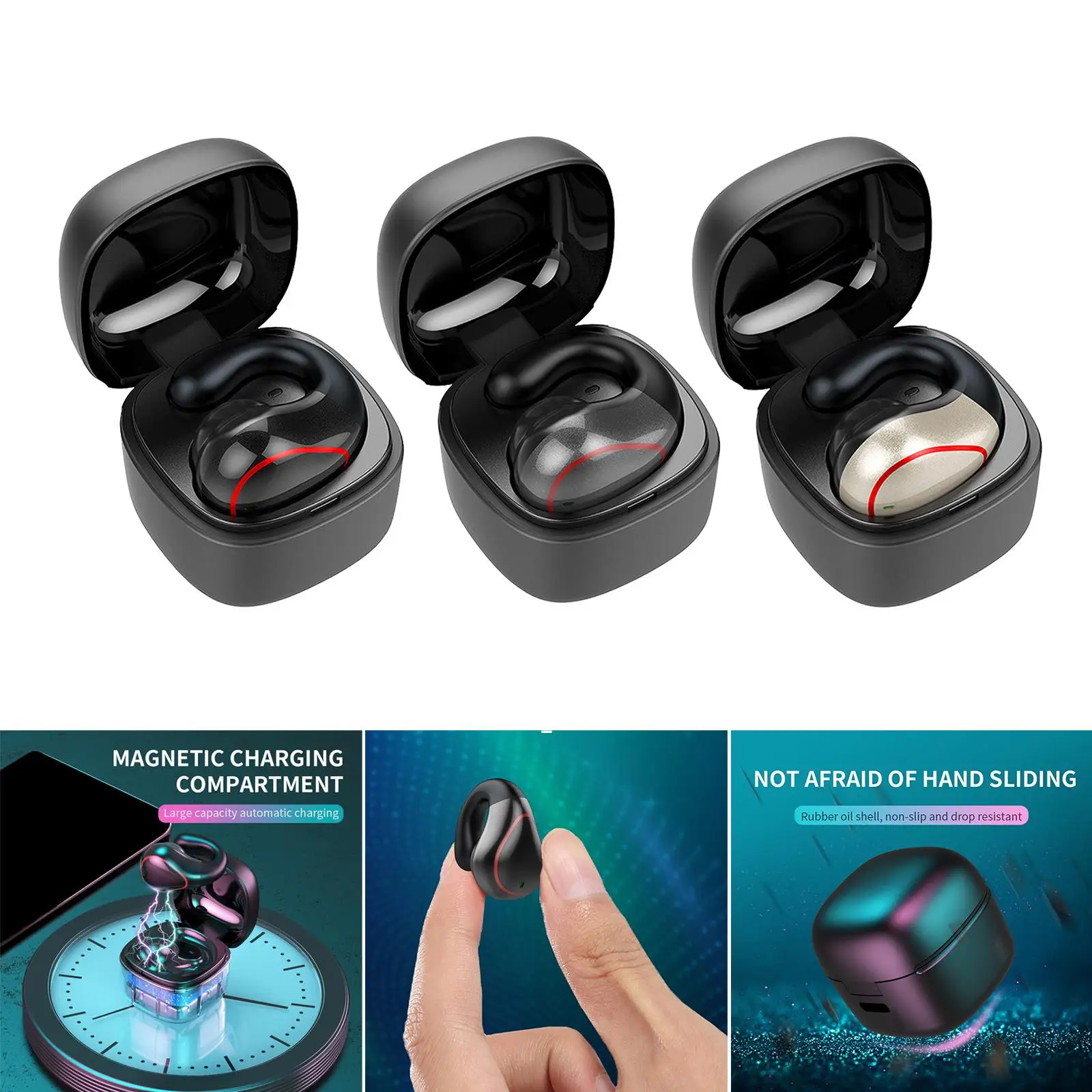 Bone Conduction Earbuds with Charging Case True Wireless Headset Bluetooth 5.0 Large Capacity Earplugs for Gaming Sports Gym PC