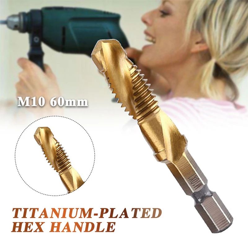 Description Picture 5 of itemTitanium Tap Drill Titanium Plated Hex Shank HSS Screw Thread Metric Tap Drill Bits Screw Machine Compound M3 M4 M5 M6 M8 M10