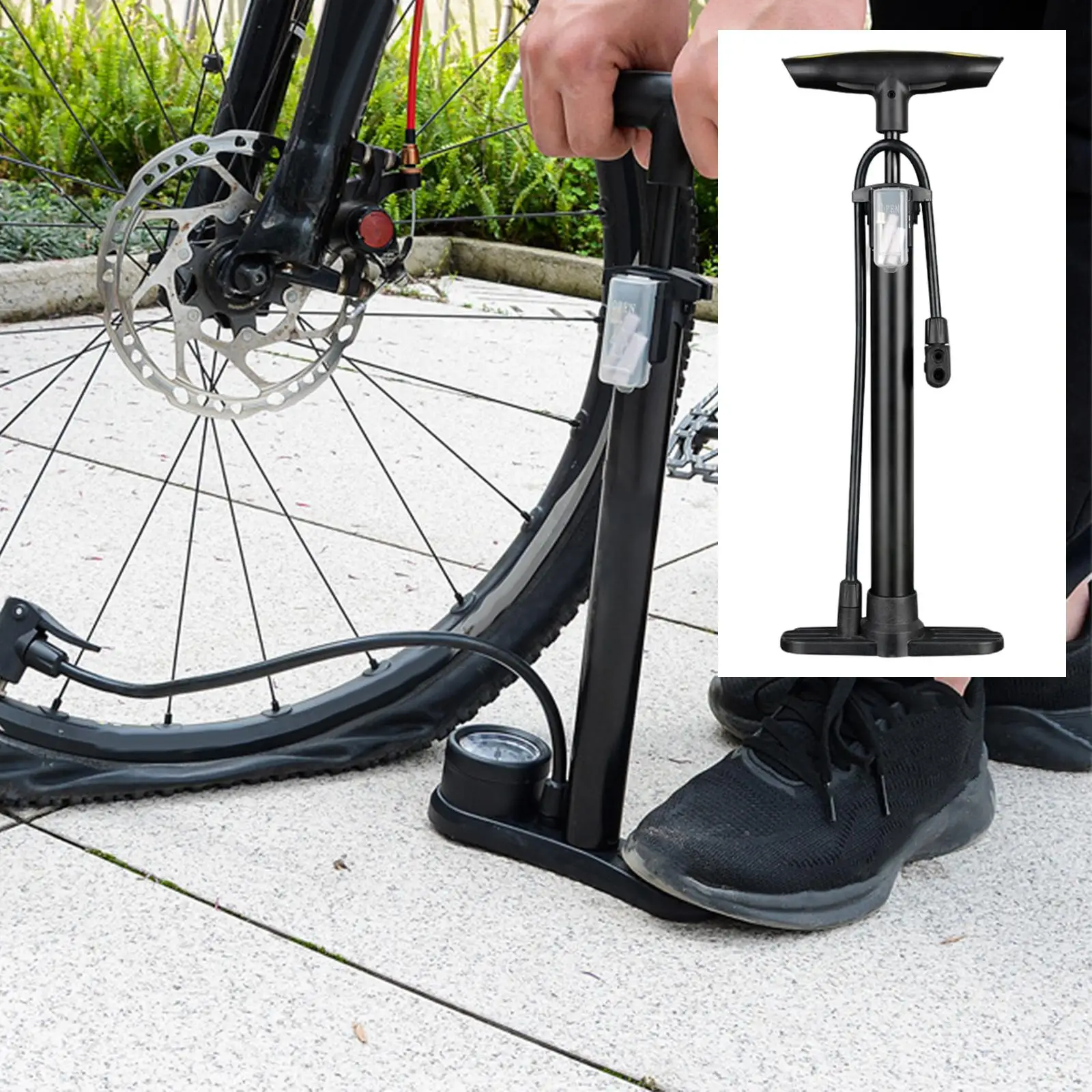 Portable High Pressure Air Bike Pump Presta Schrader Valve Bicycle Floor Pump Tire Pump 160 PSI Tube Pump for MTB Road Bike