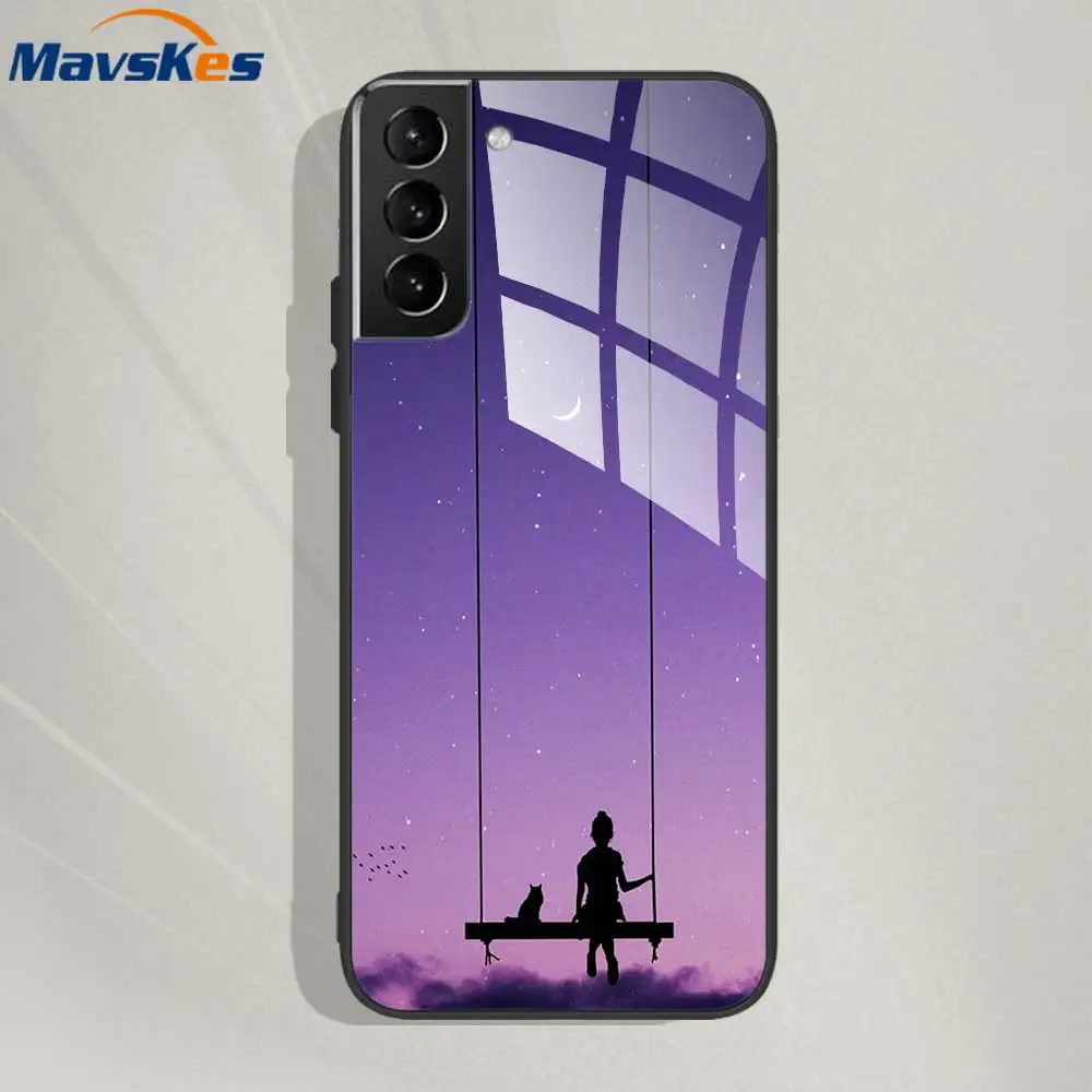 cute Galaxy S20 FE 5G Phone Cases Tempered Glass Phone Case For Samsung Galaxy S21 S22 Plus Ultra FE 5G Note 8 9 10 20 Note10 Pro Ultra Cases Back Cover Silicone galaxy s21 fe 5g case