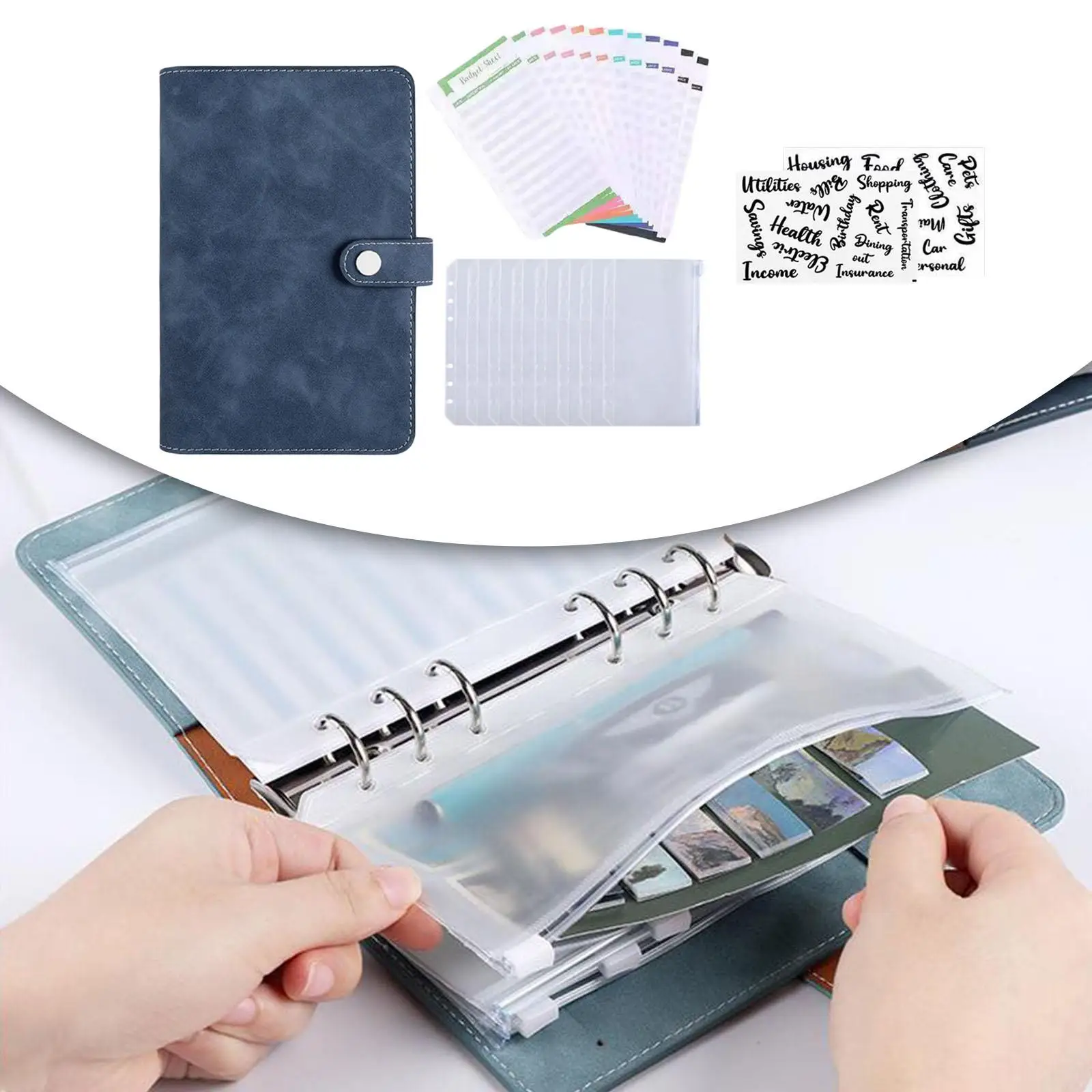 Leather Notebook Binder Budget Planner Organizer Loose-Leaf Cover with 8Pcs Zipper Pockets  Notebook Planner for Budgeting 