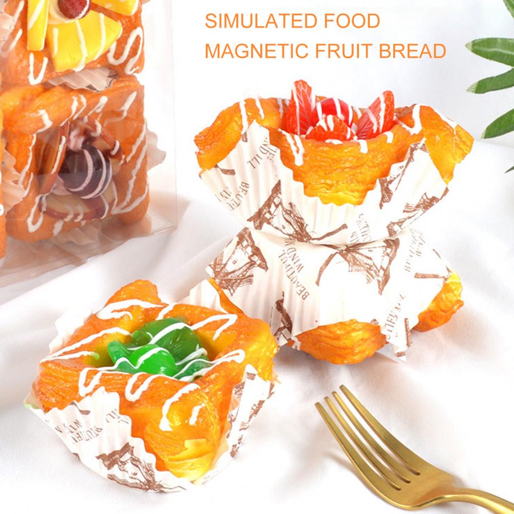 1 Piece Artificial Decoration Food Model Bread Magnetic Handmade Squeeze Fruit Cake Model