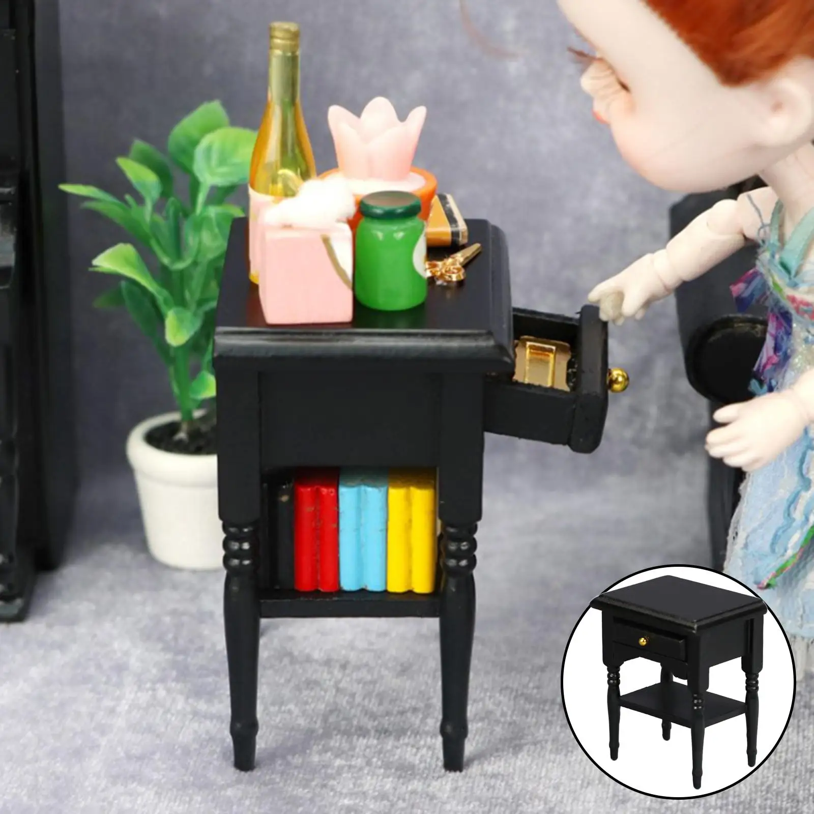 Birch Miniature Bedside Table for 12th Dollhouse Furniture Set Accessory DIY