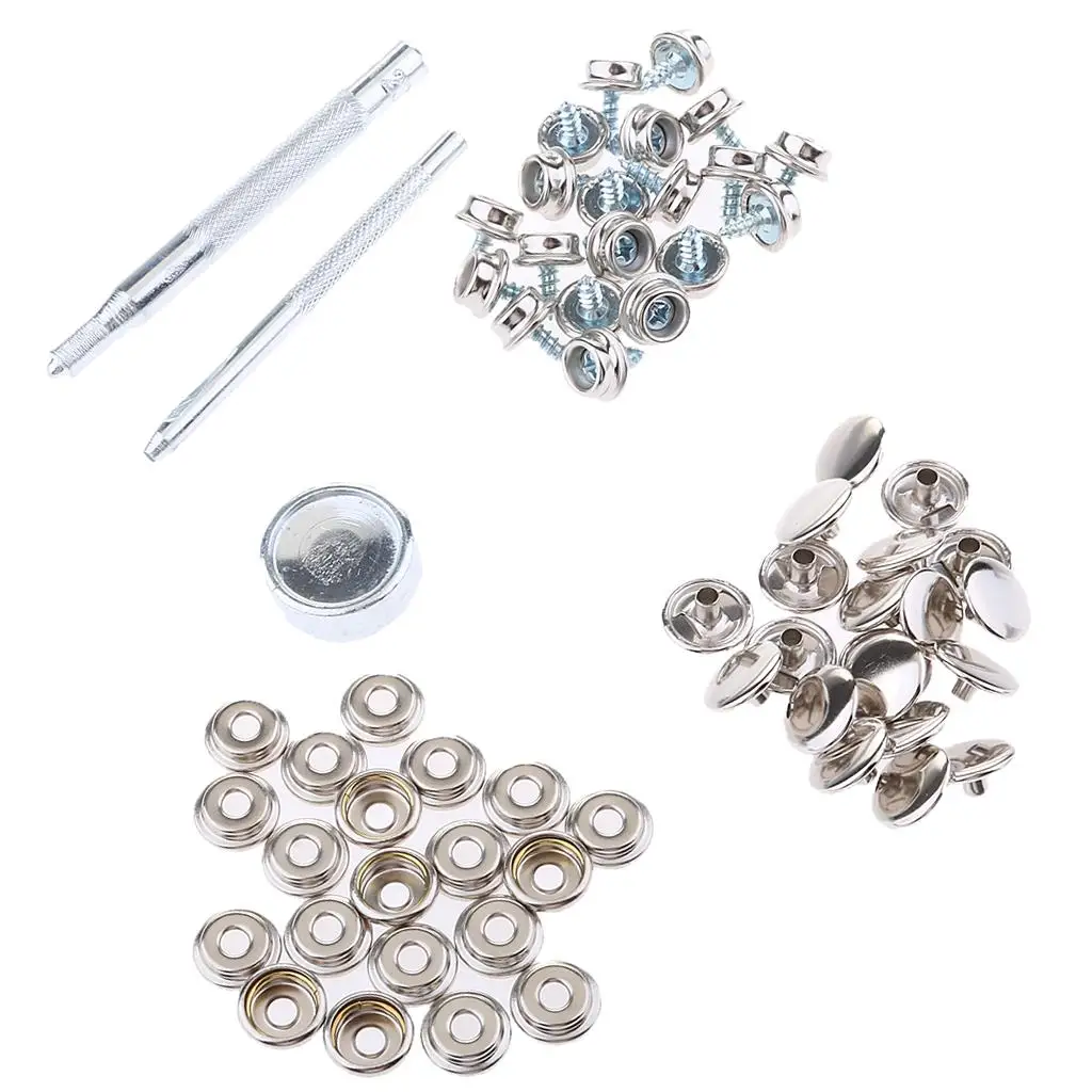 63 Pieces Marine Boat Canvas  Fastener 3/8inch Screw Studs Repair Kit with Installation Tool