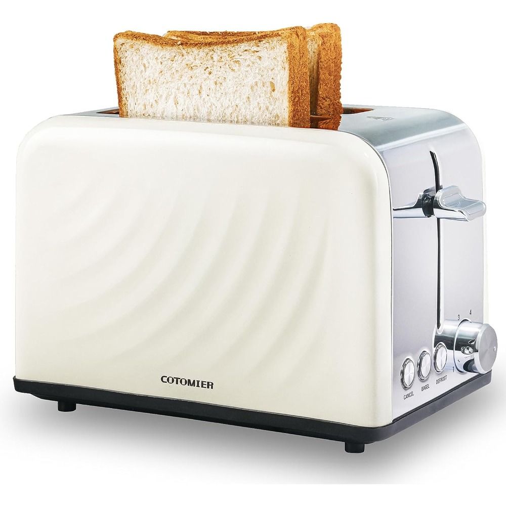 Title 2, Toaster 2 Slice,Retro Cream White Stainless Ste...