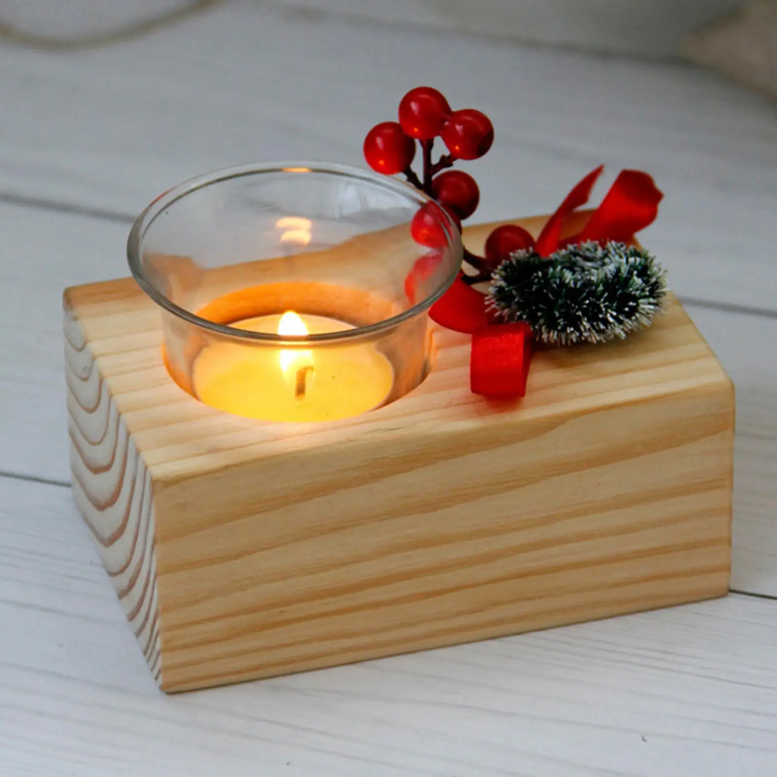 Christmas Wooden Candlestick Ornament Creative Wooden Xmas Tealight Candle Holder for Party Fireplaces Farmhouse Festival Mother