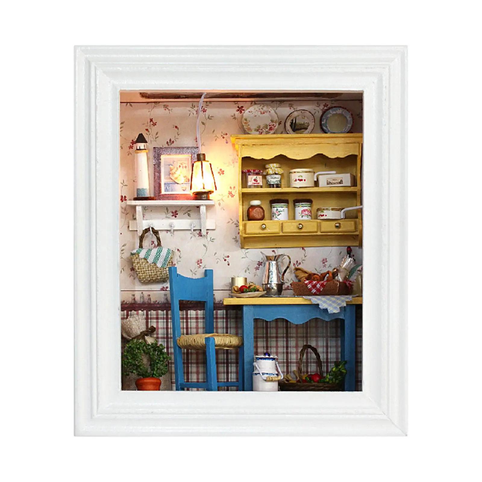 DIY Photo Frame Night Light 7`` Miniature Dollhouse Kits Wooden House Frames for