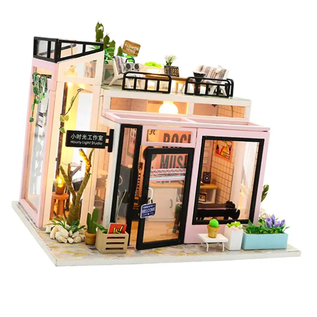 Dollhouse with LED Miniature Furnture Pieces From Wood Hour 