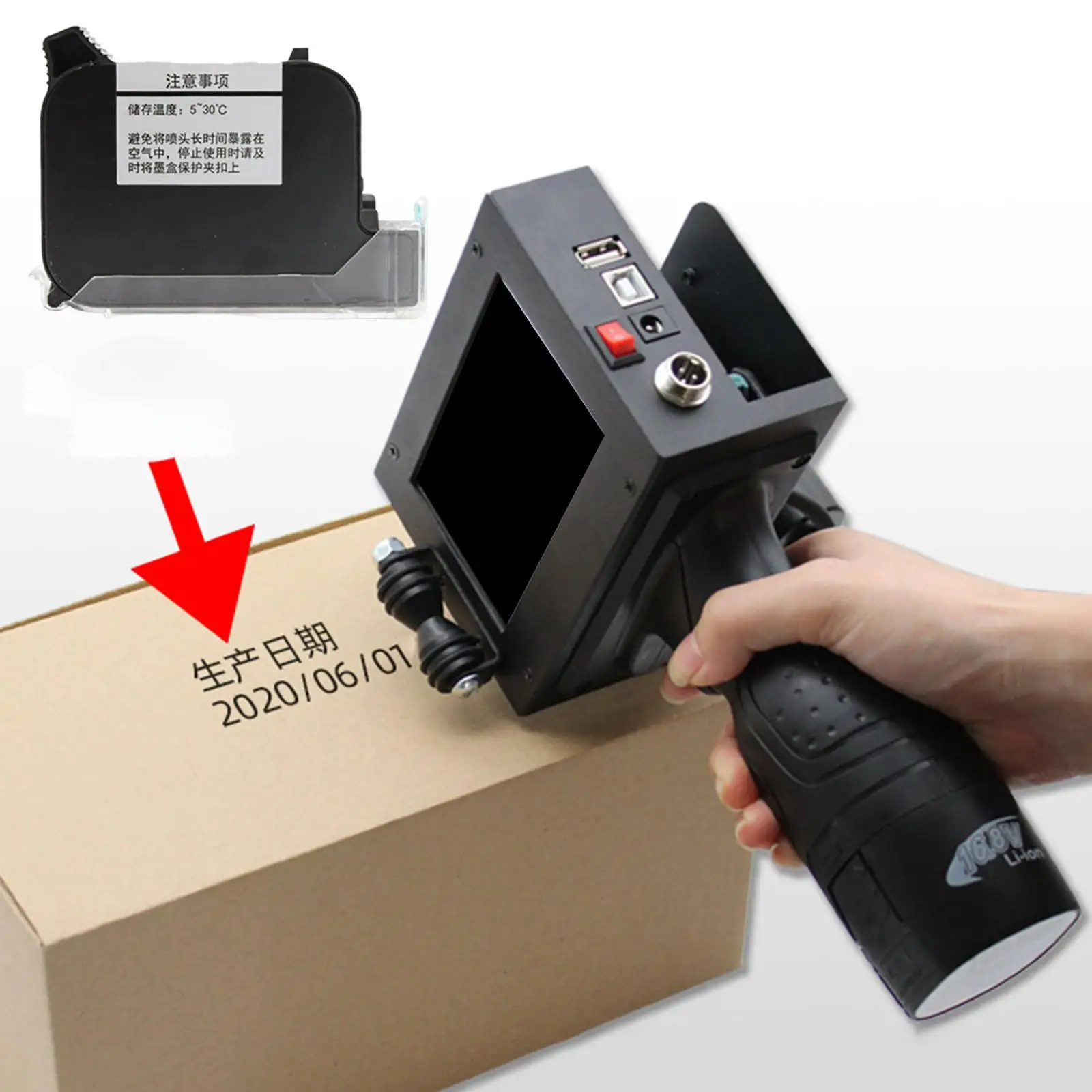 Portable Inkjet Printer Coder Hand Jet 25.4mm Label Expiry Date Production Date Coding Mark Handheld for Carton Metal Trademark