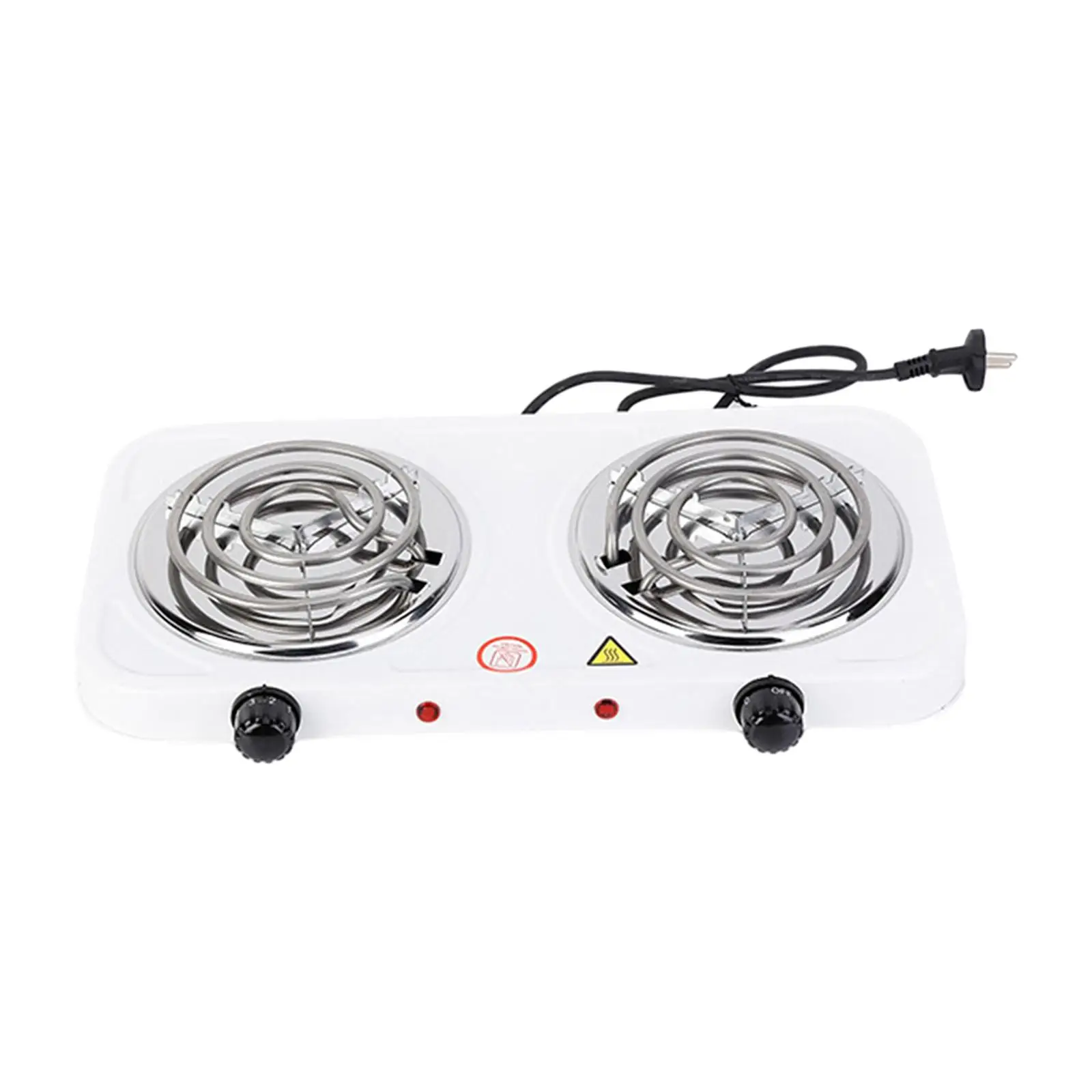 Electric Double Coil Burner for Home, Travel, Outdoor Activities Adjustable Temperature Knob 2000W with Indicator Lights Compact