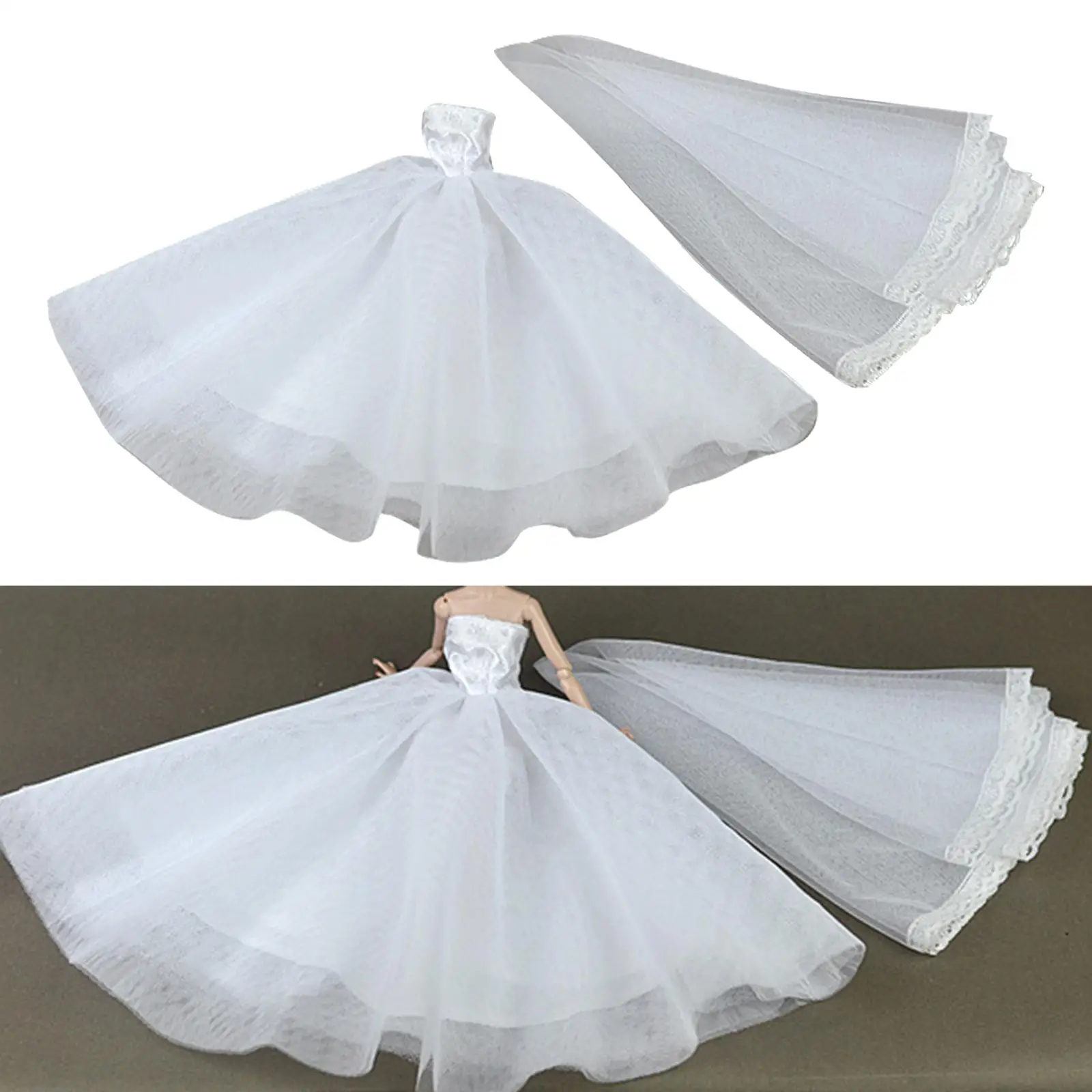 Fashion 1/6 Dolls Wedding Dress, Dolls Gown Dress, Evening Party Clothes Outfits for 12inch Dolls Clothing Dress