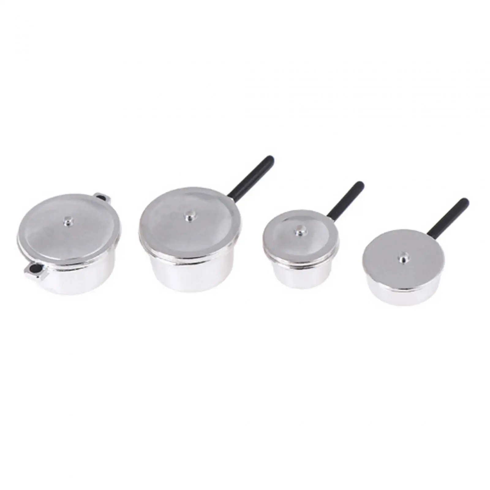 4Pcs 1:12 Dollhouse Pots and Pans Mini Cooking Pan with Lids for Building Micro Landscape DIY Scenery Architectural Accessories
