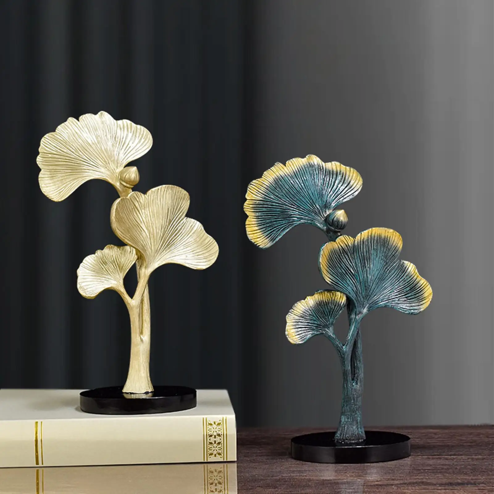 Gingko Leaf Ornament Sculpture Decorative Props with Base Furnishing Imitation Plant for Porch  Housewarming Decor