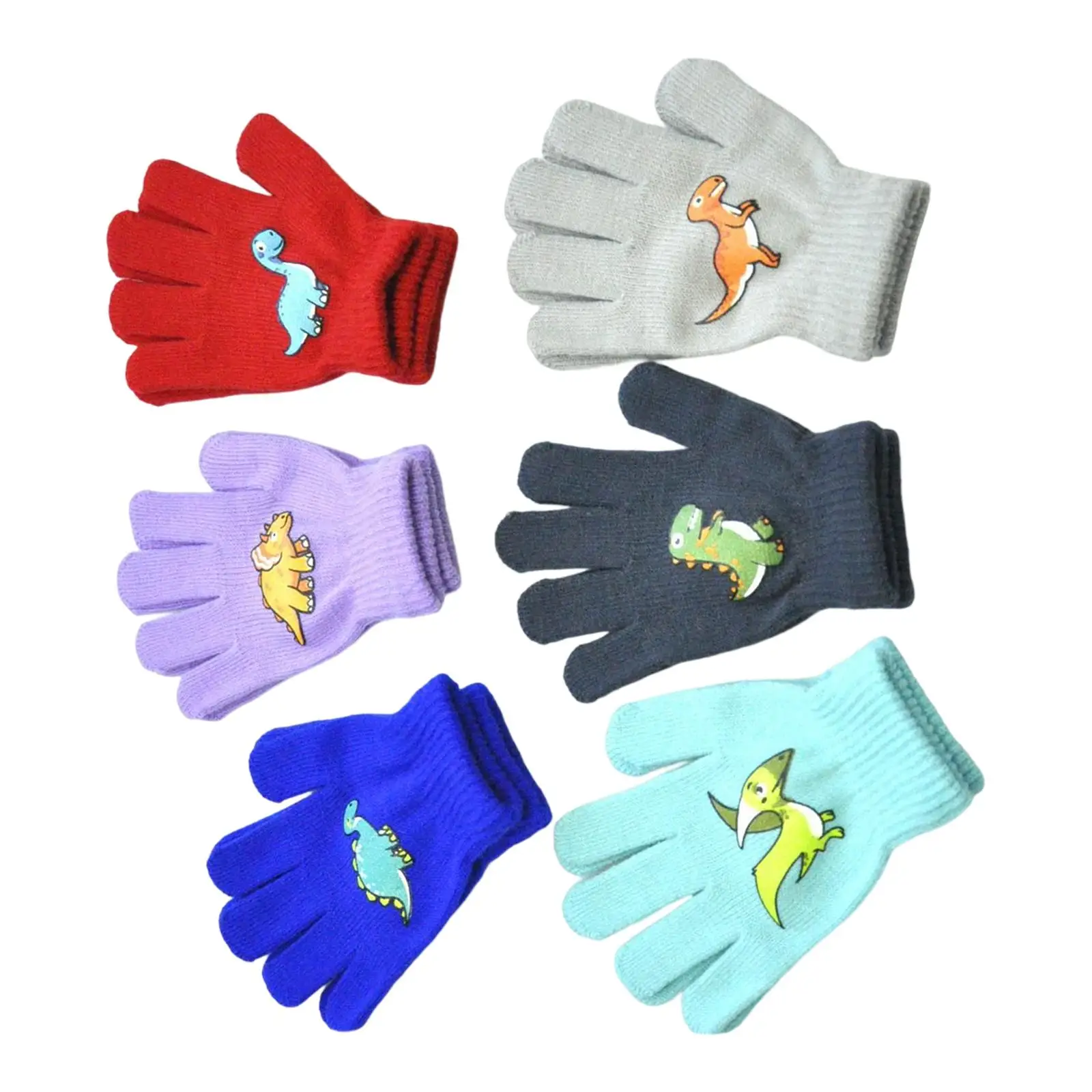 6 Pairs Kid Winter Gloves Stretchy Full Fingers Mitten Hand Warmer Thick Child Toddlers Cold Weather Outdoor Sports