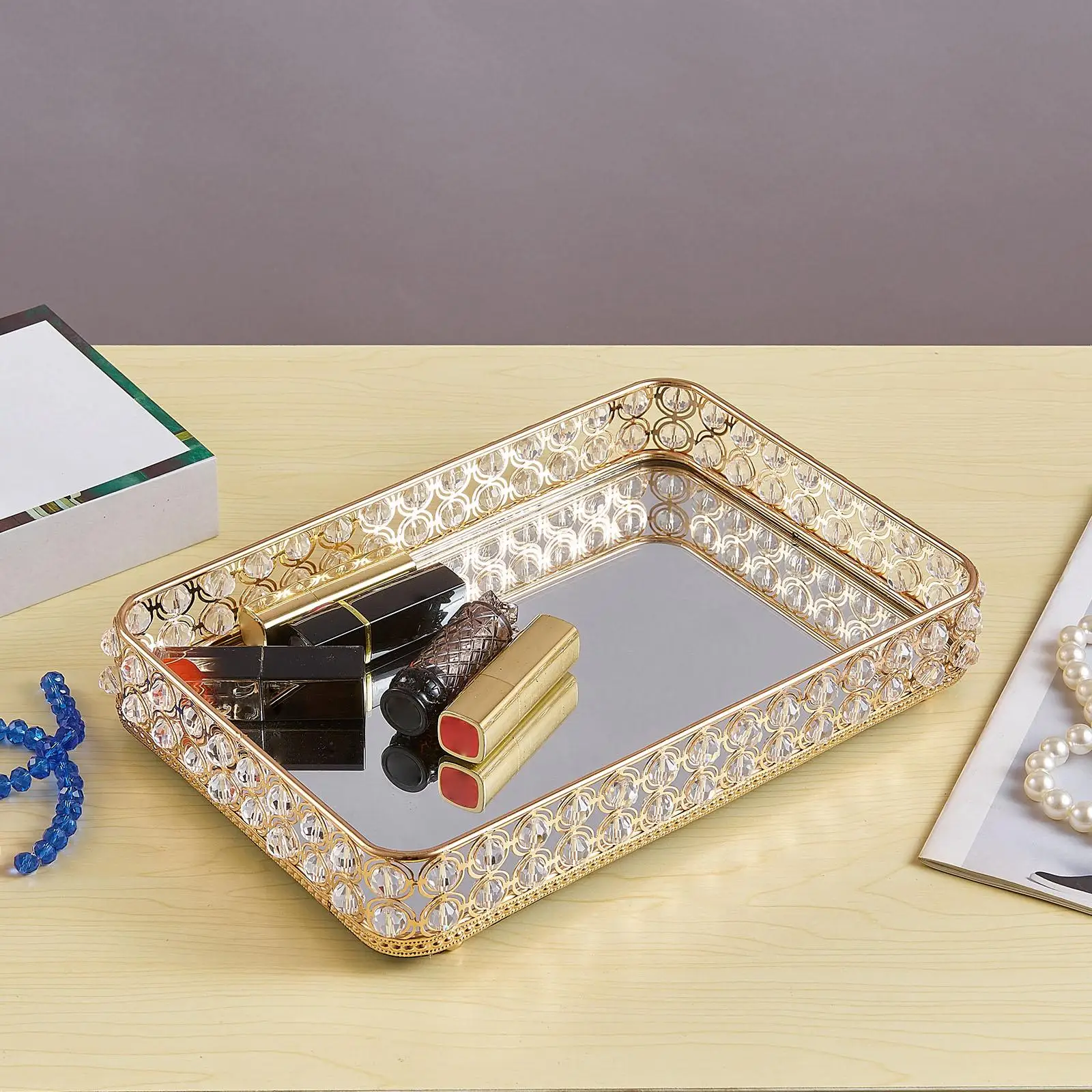 Ornate Jewelry Trinket Tray Perfume Tray Bathroom Tray Rectangle Home Decorative 25Cmx15cm Dresser Tray Makeup Tray