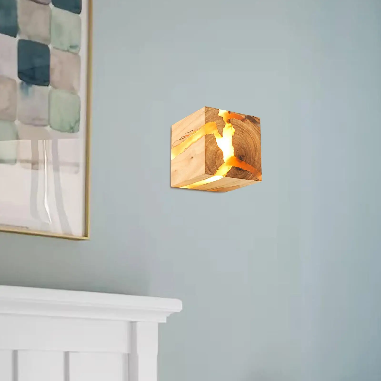 Wood Resin Wall Light Square Fashionable LED Creative Lights 5W Photo props night Light for restaurants cafe Hotel Home Decor