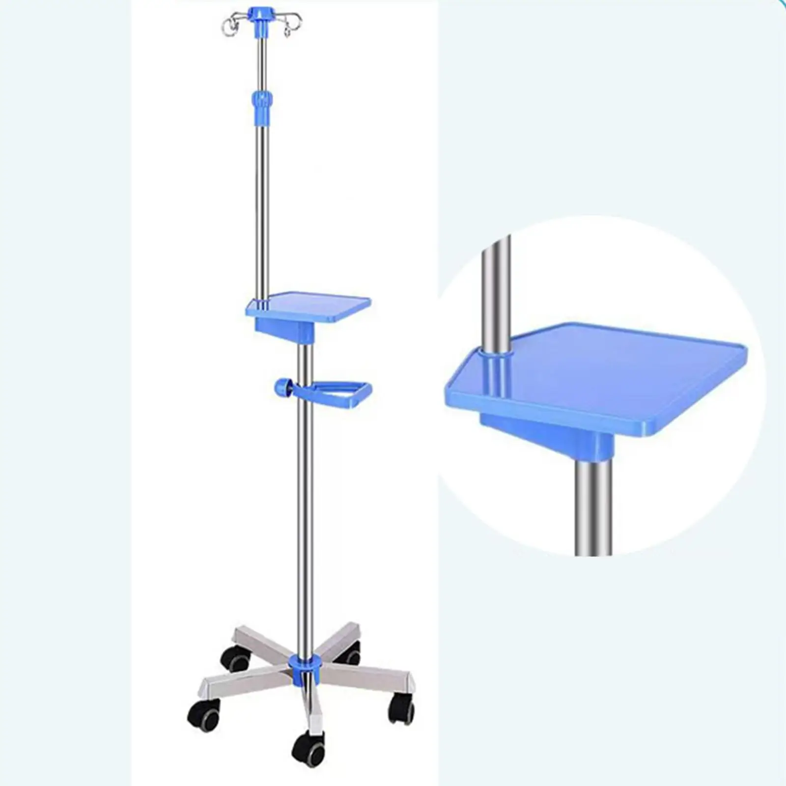 IV Pole Stand Adjustable IV Bag Holder Stainless Steel with Wheels IV Bag Stand IV Stand for Service Centers Nursing Homes Beds