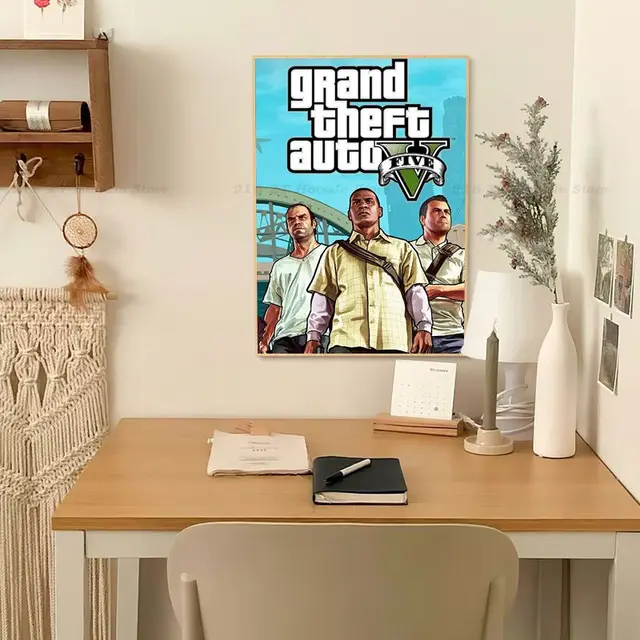 Grand Theft Auto Game Art GTA 5 posters Wall Pictures For Living Room  Picture boy's playroom interior poster canvas painting - AliExpress