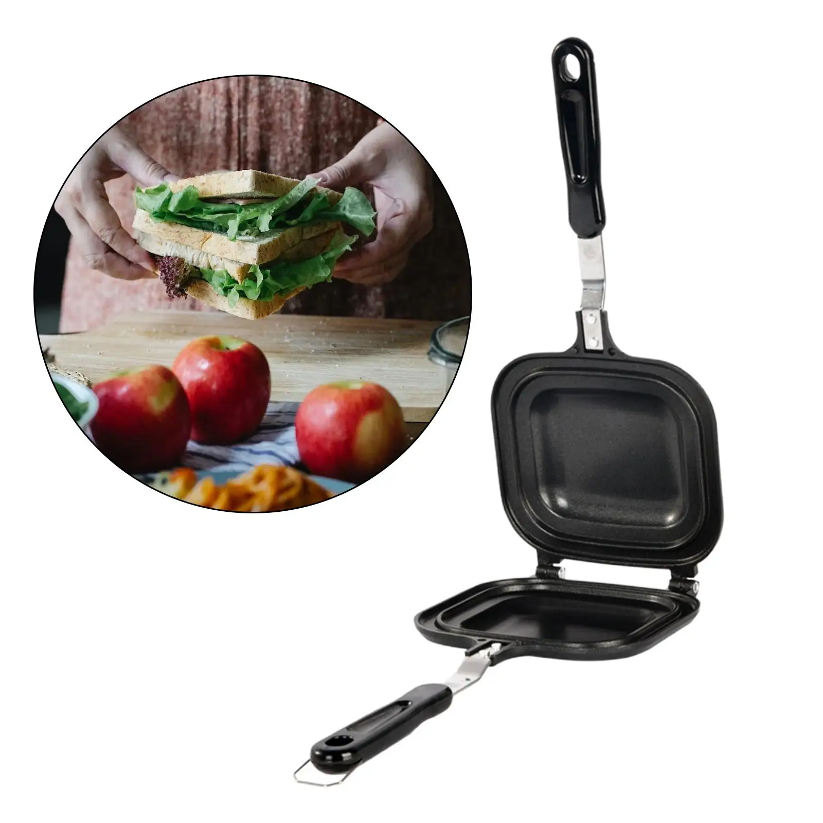 Bread Toast Maker Non Stick Coating Double Sided Heating with Handle Cookware Sandwiches Maker for Stove Top Induction Cooker