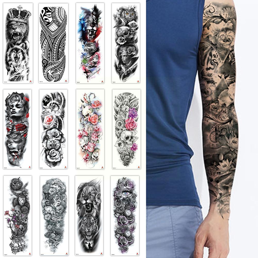 Best of Full Arm Temporary Tattoo Gun Eye Flower Tiger Lion Sticker Leg Man Cool Eagle Totem Sleeve Body Women Waterproof Skull Men V6Q3 Reviews & Tips