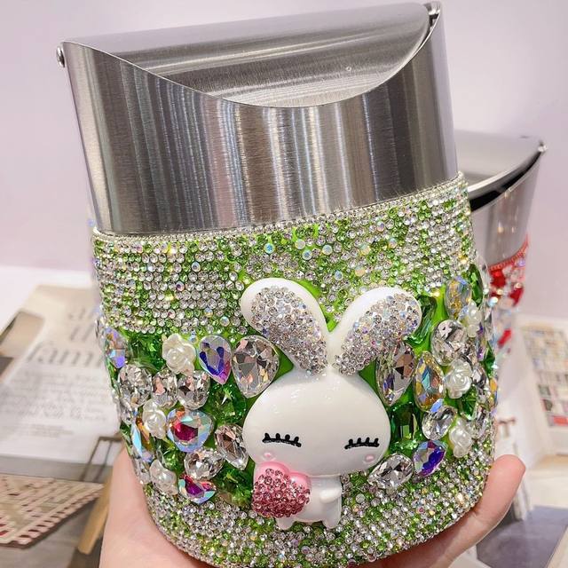 Inlay Rhinestones Car Trash Can Sparkling Dustbin For Bedroom Stainless  Steel Office Desk Trash Can Small Metal Storage Baskets - Waste Bins -  AliExpress