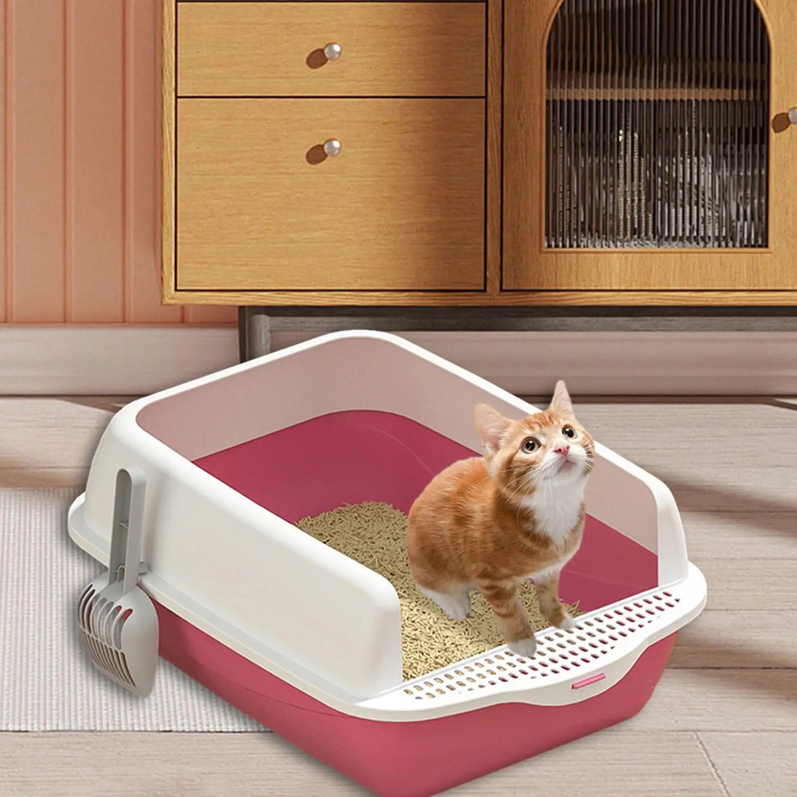 Cat Litter Box Anti Splashing Cat Bedpan High Sided Easy to Clean Open Top