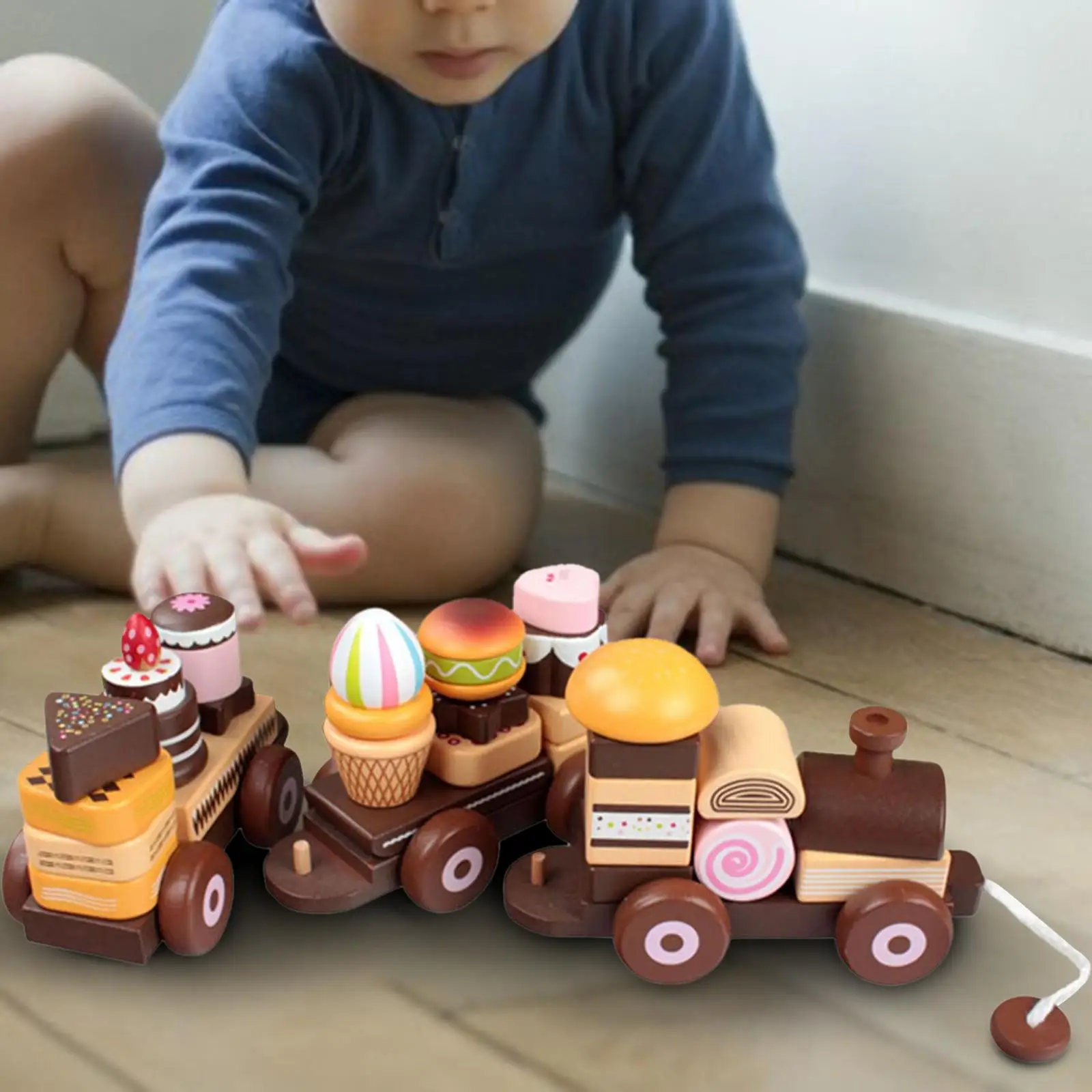Montessori Train Cake Toys Pretend Play Developmental Food Accessories Early Educational for Preschool Toddlers Kids Gifts
