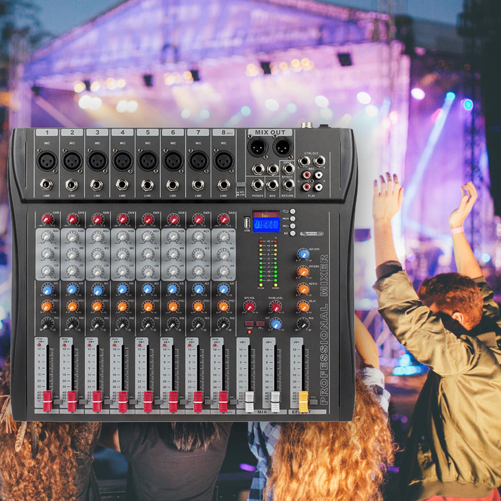 8 Channel Mixer Sound Mixing Console Digital Mixer EU Plug Durable Karaoke Music Lightweight 40.5x34x3.7cm 48V Phantom Power