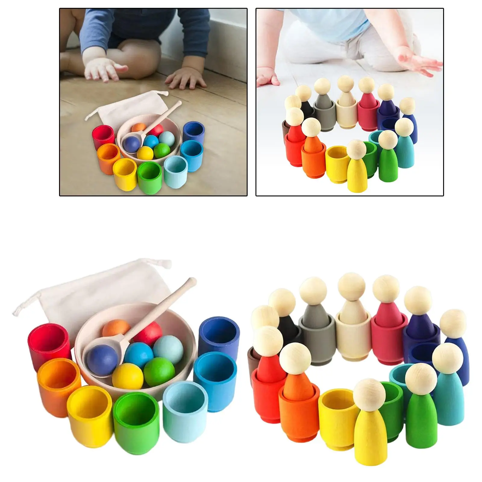 Toddlers Balls in Cups Montessori Color Sorting and Counting Board Game Preschool Learning Toy for 1+ Year Old Kids Children