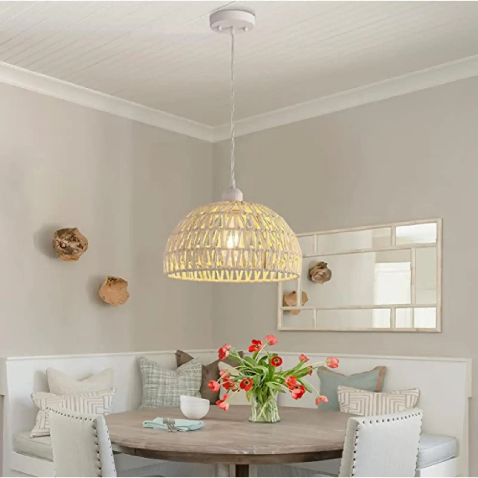 Rattan LED Pendant Ceiling Light Lamp Chandelier Lighting Island Ceiling Fixture Decor for Porch Hallway Bedroom Wall Lights