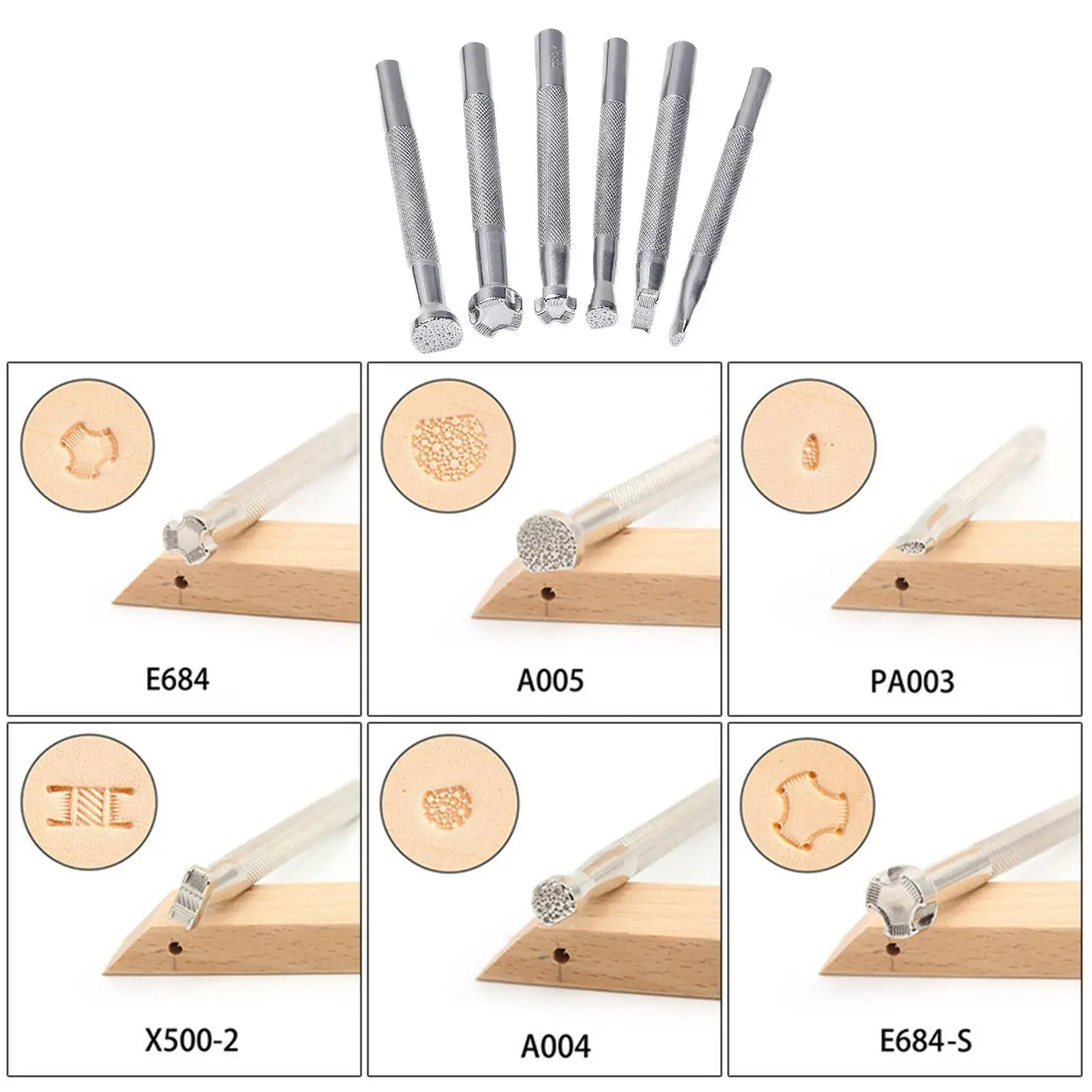 6Pcs Leather Stamping Printing Tools Carving Leather  Pressing Punch Sets for Art Working