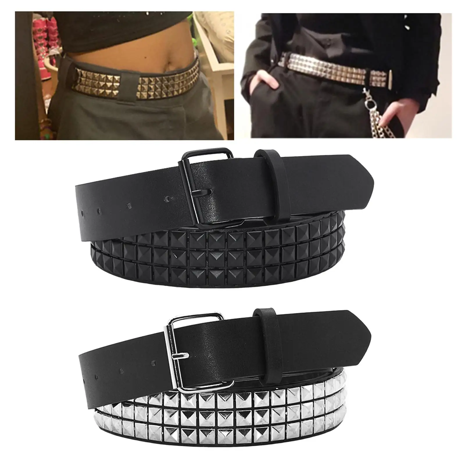 Studded leather belt with pin buckle fashion punk belt jeans accessories
