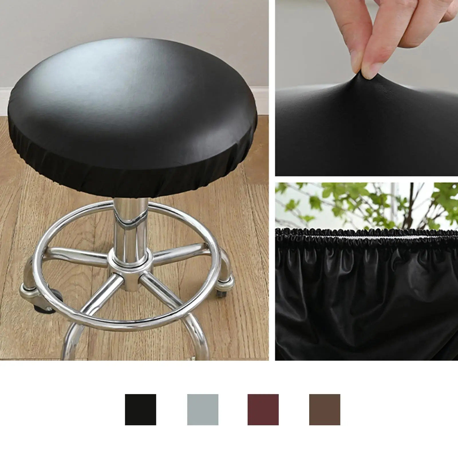 Luxury Stool Chair Cover, Round Dustproof PU Leather Stool Slipcover, Chair Protector, Seat Cushion Sleeve, for Bar Home 35-45cm