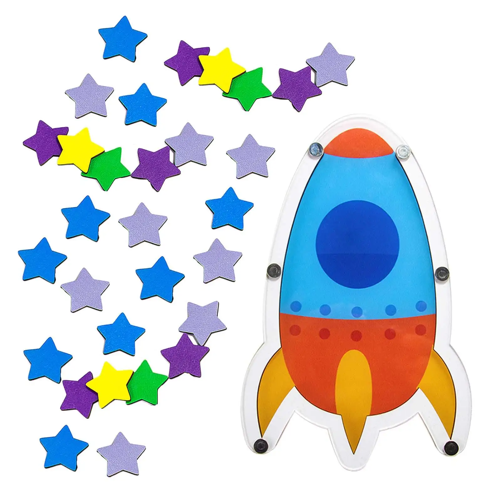 Rocket Shaped Reward Jar with 30 Stars Wood for School Teacher Children Home