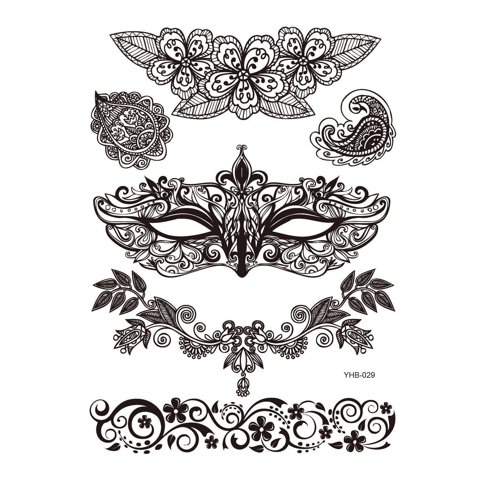 Wasserdicht Temporäre Tätowierung Aufkleber Bogen Knoten Sexy Spitze Schmetterling Blume Arm Bein Körper Kunst Flash Tattoo Gefälschte Tatto für Männer Frauen – Detail 6