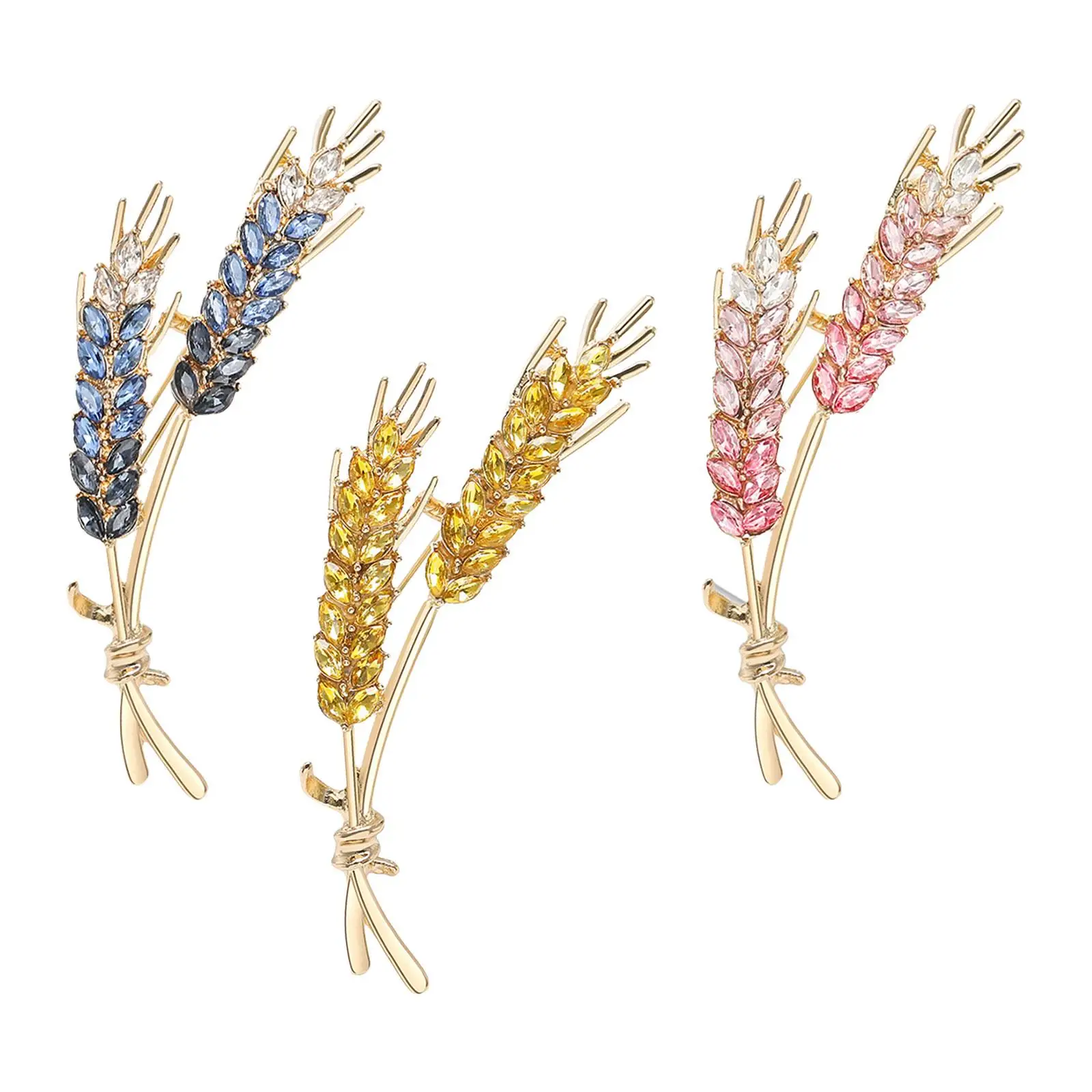 Wheat Brooch Pin Metal Ladies Bouquet Pins Decor Rhinestone Brooch Lapel Badge Womens Brooches for Wedding Prom Grandmother Gift